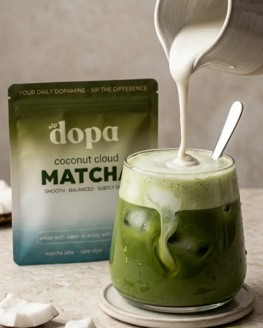 Pouring milk into matcha