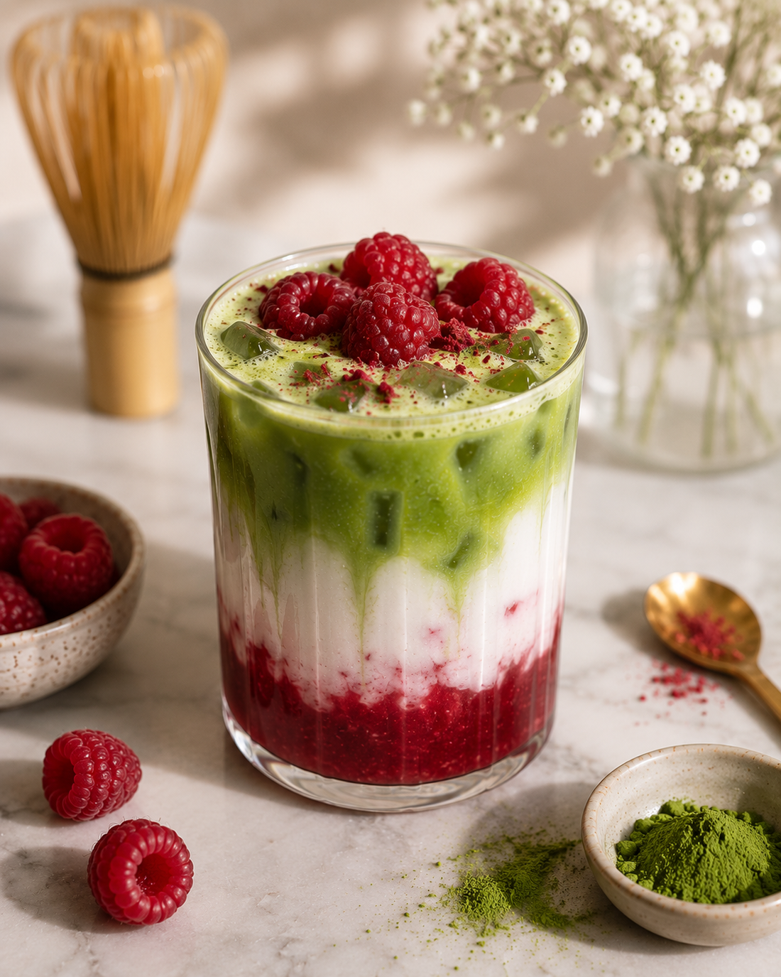 Raspberry Matcha Latte Recipe | Sip Dopa