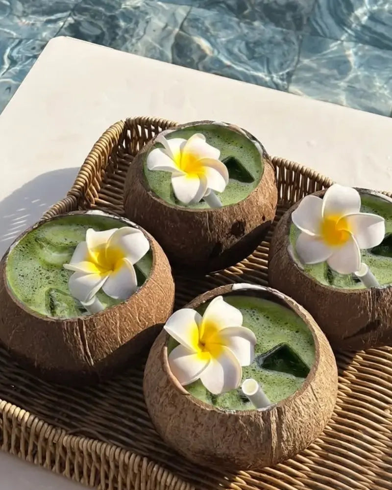 Matcha served in coconut shells